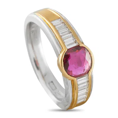 Lb Exclusive Platinum And 18k Yellow Gold 0.37ct Diamond And Ruby Ring Mf30-051526 In Multi