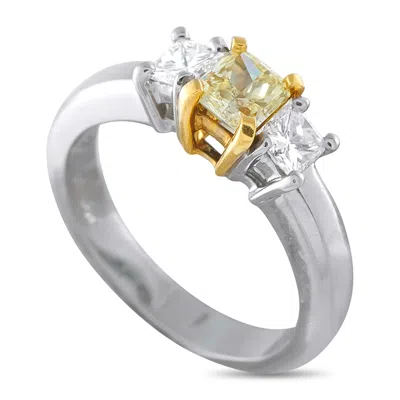 Lb Exclusive Platinum And 18k Yellow Gold 0.82ct Diamond Three-stone Ring Mf11-062626 In White