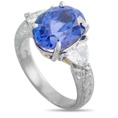 Lb Exclusive Platinum And 18k Yellow Gold 0.95ct Diamond And Tanzanite Ring Mf27-031726 In Metallic