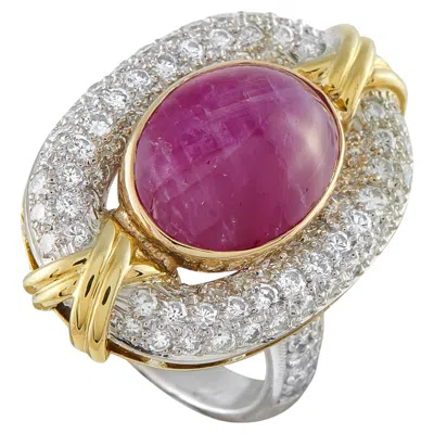 Pre-owned Lb Exclusive Platinum And 18k Yellow Gold 1.50ct Diamond And Star Ruby Ring Mf17-062526