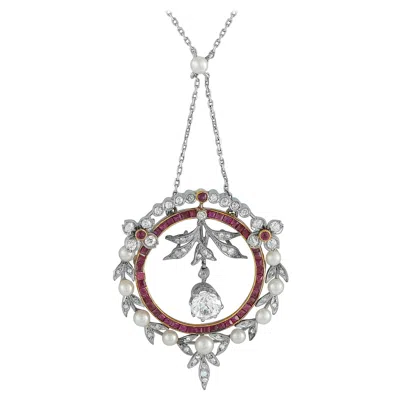 Pre-owned Lb Exclusive Platinum & 18k Yellow Gold 1.95ct Diamond & Ruby Pendant Necklace Mf33-110625