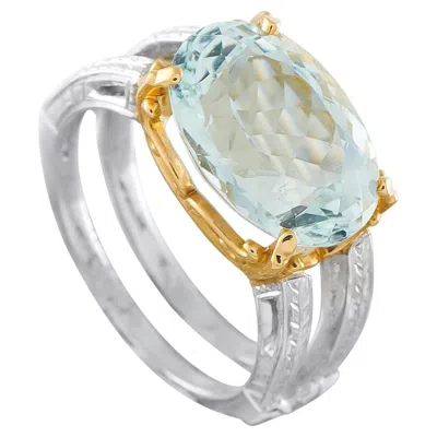 Pre-owned Lb Exclusive Platinum And 18k Yellow Gold 5.95ct Aquamarine Cocktail Ring Mf06-063026
