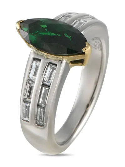 Pre-owned Lb Exclusive Platinum And 18k Yellow Gold Tsavorite And Diamonds Ring In Silver