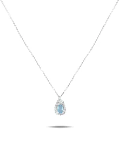 Pre-owned Lb Exclusive Platinum Aquamarine And Diamond Necklace In Silver