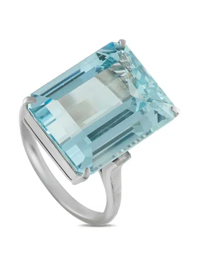 Pre-owned Lb Exclusive Platinum Aquamarine Ring In Silver
