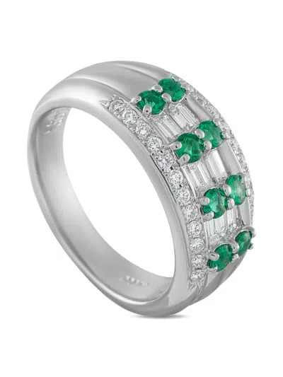 Pre-owned Lb Exclusive Platinum Art Deco Diamond And Emerald Ring In Silver