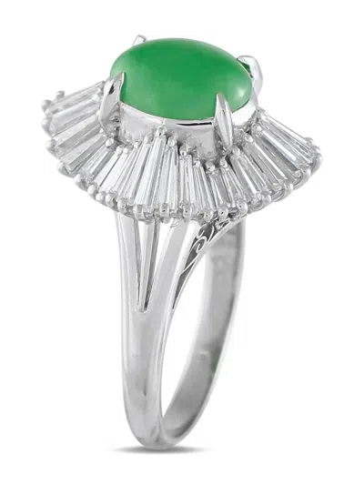 Pre-owned Lb Exclusive Platinum Ballerina Diamond And Jade Ring In Silver
