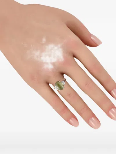 Pre-owned Lb Exclusive Platinum Cat's Eye And Diamond Ring In Silver