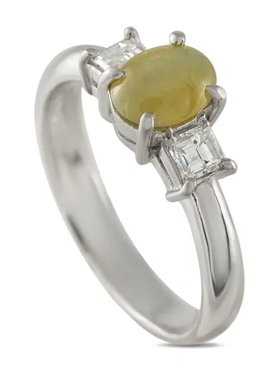 Pre-owned Lb Exclusive Platinum Chrysoberyl And Diamond Ring In Silver