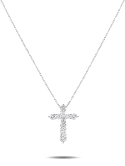 Pre-owned Lb Exclusive Platinum Cross Diamond Necklace In Silver