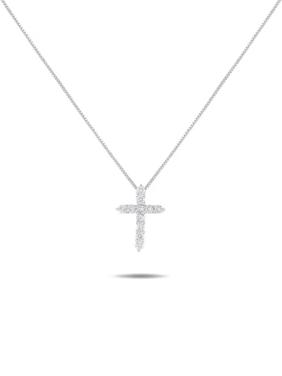 Pre-owned Lb Exclusive Platinum Cross Diamond Necklace In Silver