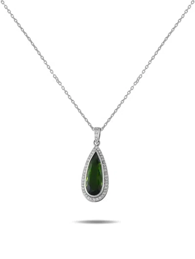 Pre-owned Lb Exclusive Platinum Diamona And Tourmaline Pendant Necklace In Silver