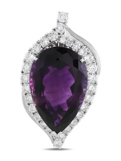 Pre-owned Lb Exclusive Platinum Diamond And Amethyst Pendant In Silver