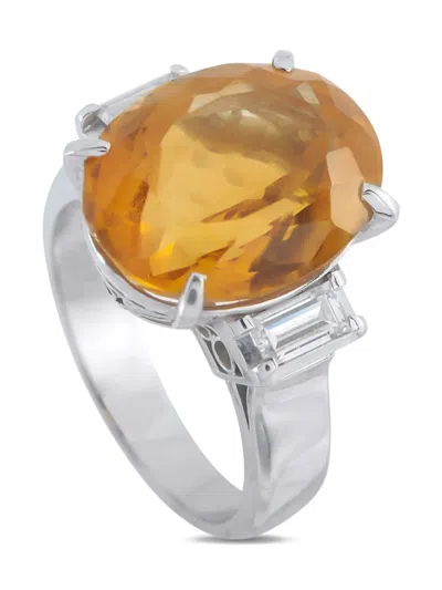 Pre-owned Lb Exclusive Platinum Diamond And Citrine Ring In Silver