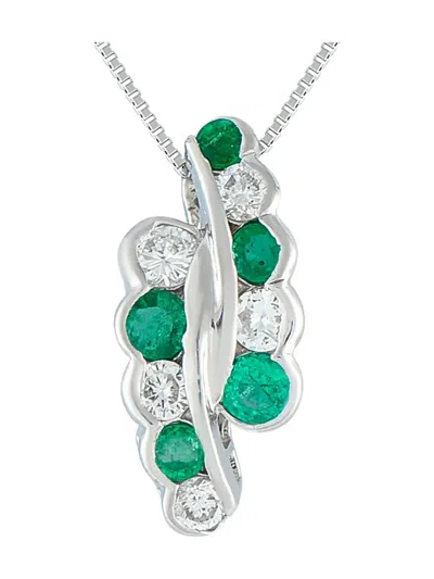 Pre-owned Lb Exclusive Platinum Diamond And Emerald Necklace In Silver