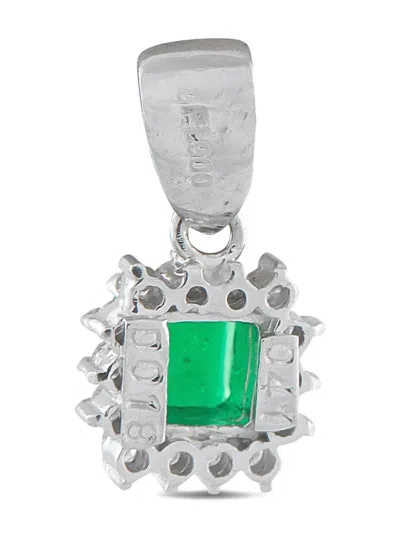 Pre-owned Lb Exclusive Platinum Diamond And Emerald Pendant In Silver