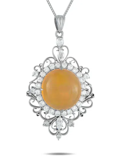 Pre-owned Lb Exclusive Platinum Diamond And Fire Opal Necklace In Silver