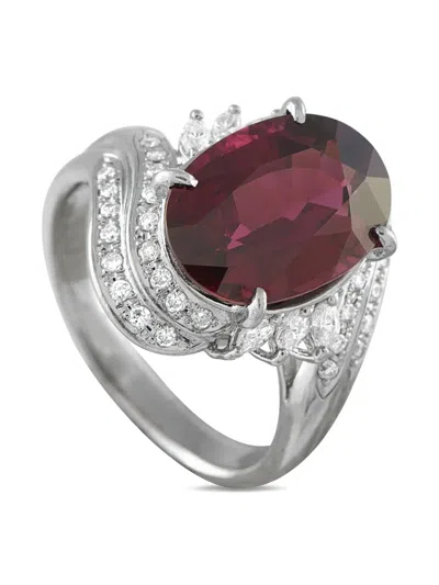 Pre-owned Lb Exclusive Platinum Diamond And Garnet Cocktail Ring In Silver