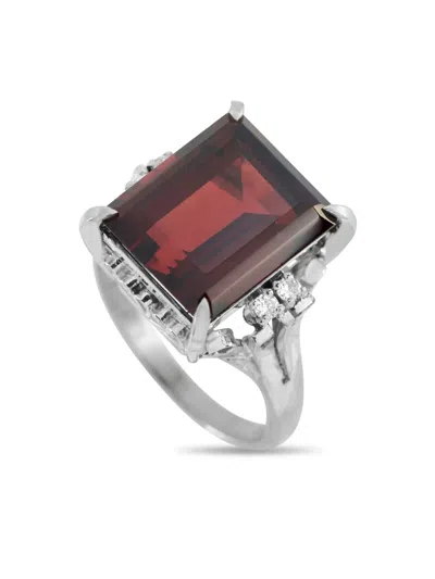 Pre-owned Lb Exclusive Platinum Diamond And Garnet Ring In Silver