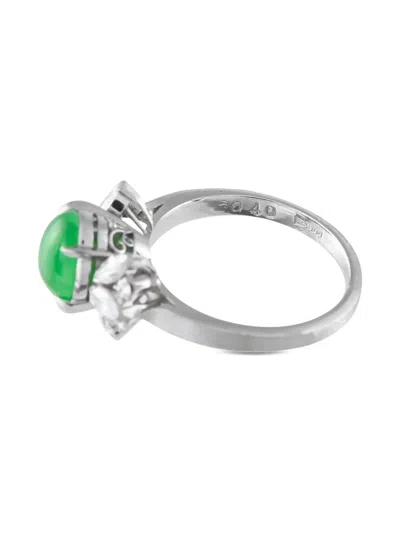 Pre-owned Lb Exclusive Platinum Diamond And Jade Ring In Green