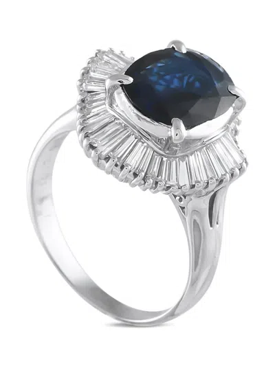 Pre-owned Lb Exclusive Platinum Diamond And Jade Ring In Silver