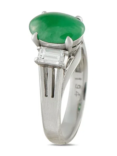 Pre-owned Lb Exclusive Platinum Diamond And Jade Ring In Silver
