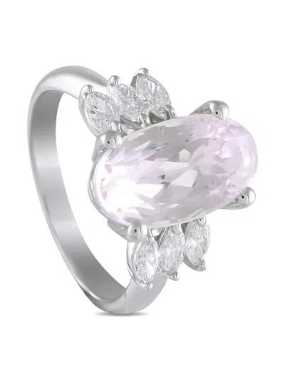 Pre-owned Lb Exclusive Platinum Diamond And Kunzite Ring In Silver