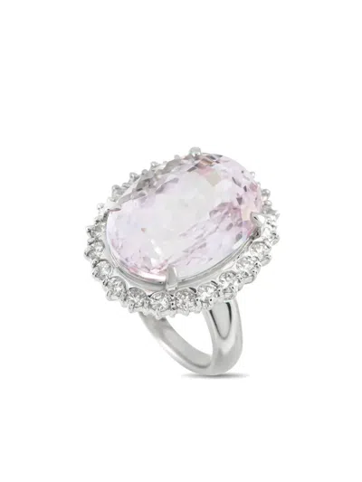 Pre-owned Lb Exclusive Platinum Diamond And Kunzite Ring In Silver