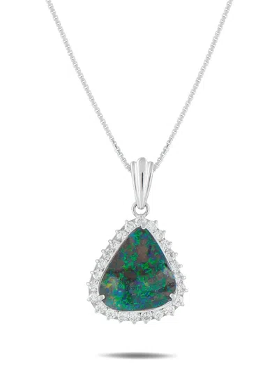Pre-owned Lb Exclusive Platinum Diamond And Opal Necklace In Silver