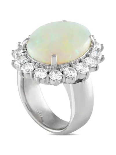 Pre-owned Lb Exclusive Platinum Diamond And Opal Ring In Silver