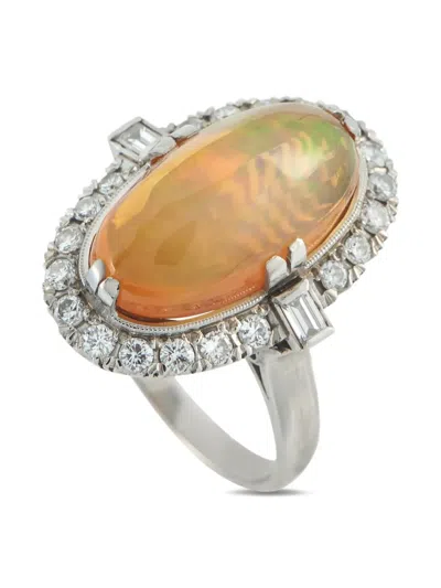 Pre-owned Lb Exclusive Platinum Diamond And Opal Ring In Silver