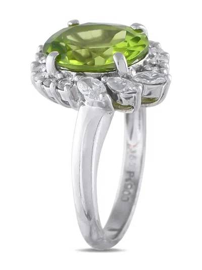Pre-owned Lb Exclusive Platinum Diamond And Peridot Ring In Silver