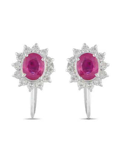 Pre-owned Lb Exclusive Platinum Diamond And Ruby Earrings In Silver