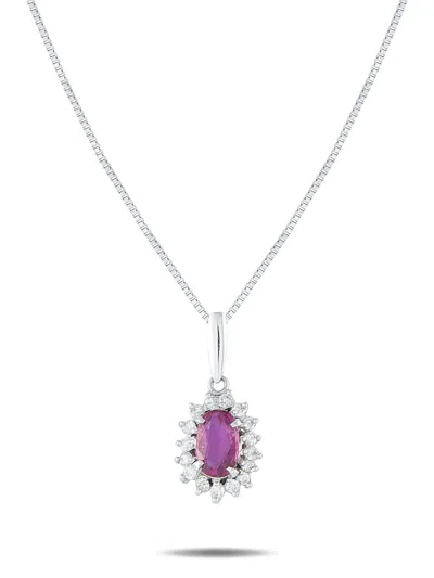 Pre-owned Lb Exclusive Platinum Diamond And Ruby Necklace In Silver