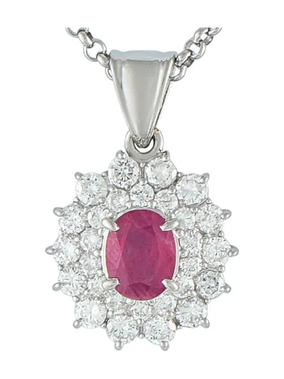 Pre-owned Lb Exclusive Platinum Diamond And Ruby Necklace In Silver