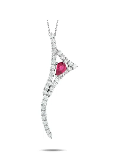 Pre-owned Lb Exclusive Platinum Diamond And Ruby Necklace In Silver