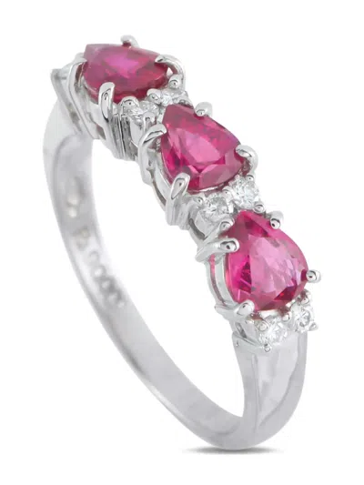 Pre-owned Lb Exclusive Platinum Diamond And Ruby Ring In Silver