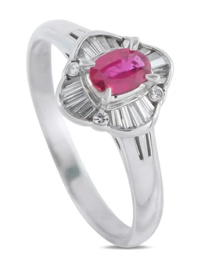 Pre-owned Lb Exclusive Platinum Diamond And Ruby Ring In Silver