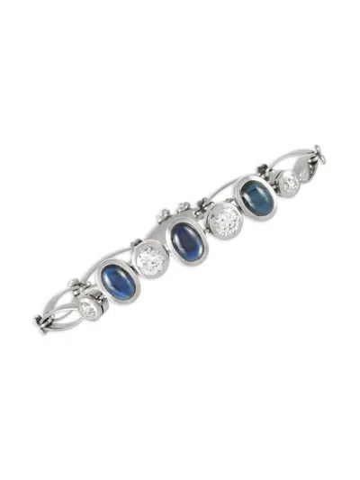 Pre-owned Lb Exclusive Platinum Diamond And Sapphire Bracelet In Silver