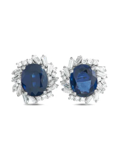 Pre-owned Lb Exclusive Platinum Diamond And Sapphire Earrings In Silver