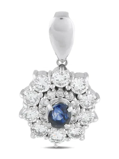 Pre-owned Lb Exclusive Platinum Diamond And Sapphire Floral Pendant In Silver