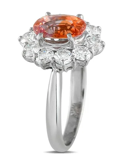 Pre-owned Lb Exclusive Platinum Diamond And Sapphire Halo Ring In Silver