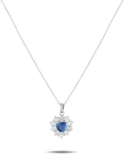 Pre-owned Lb Exclusive Platinum Diamond And Sapphire Necklace In Silver