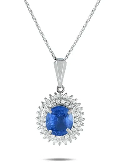 Pre-owned Lb Exclusive Platinum Diamond And Sapphire Necklace In Silver