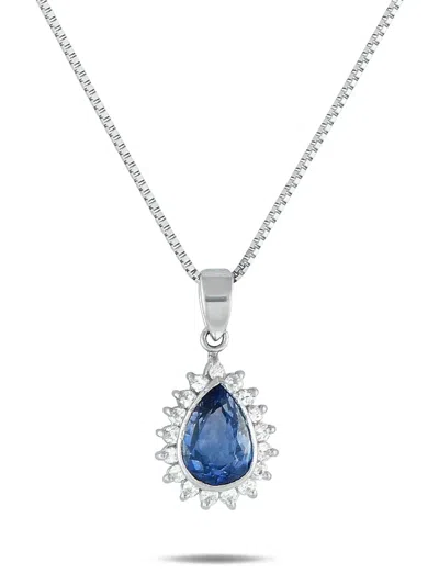 Pre-owned Lb Exclusive Platinum Diamond And Sapphire Necklace In Silver