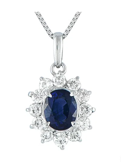Pre-owned Lb Exclusive Platinum Diamond And Sapphire Necklace In Silver
