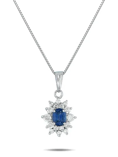 Pre-owned Lb Exclusive Platinum Diamond And Sapphire Necklace In Silver