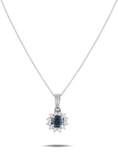 Pre-owned Lb Exclusive Platinum Diamond And Sapphire Necklace In Silver