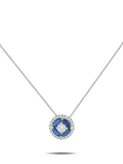 Pre-owned Lb Exclusive Platinum Diamond And Sapphire Necklace In Silver