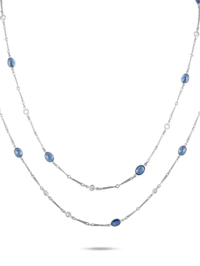 Pre-owned Lb Exclusive Platinum Diamond And Sapphire Necklace In Silver